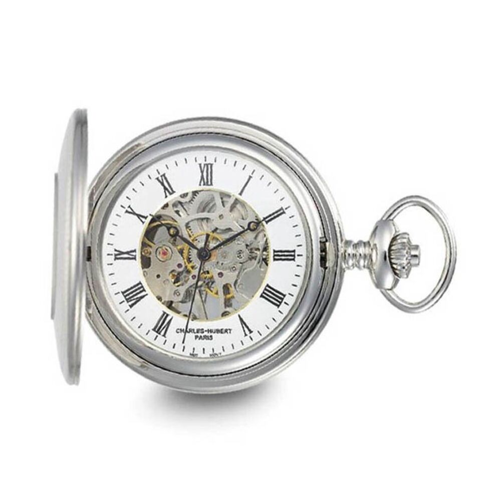Charles Hubert Stainless Engravable Skeleton 47mm Pocket Watch